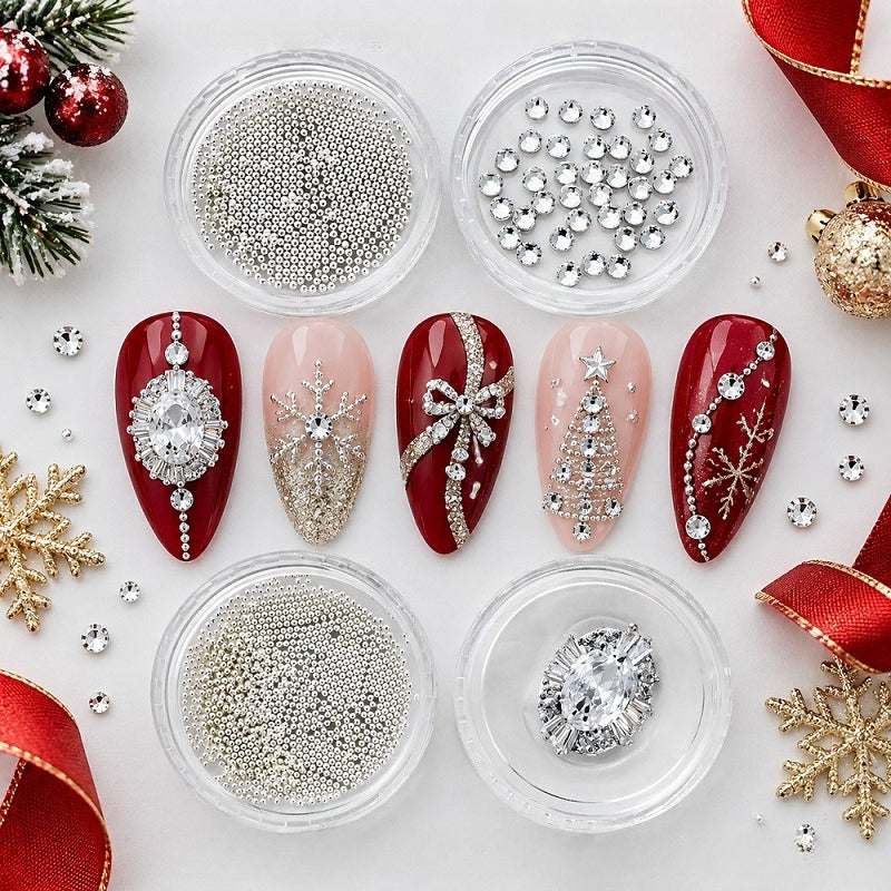 1 Set Silvery Sparkling Nail Rhinestones Kawaii 3D Nail Art Decoration, Party Nail Accessories DIY Christmas Manicure Decoration, Nail Art Supplies