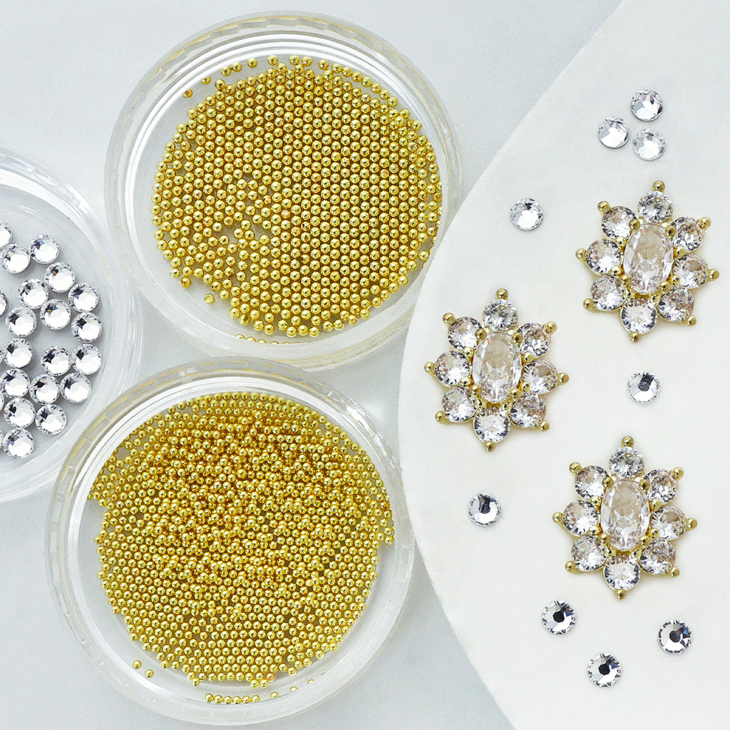 1 Set Luxury Bling Christmas Snowflakes Nails Rhinestones, Mixed Golden Beads Hexagonal Nail Crystalsbedazzled Y2K 3D Nail Decoration, Xmas Party Nail Supplies