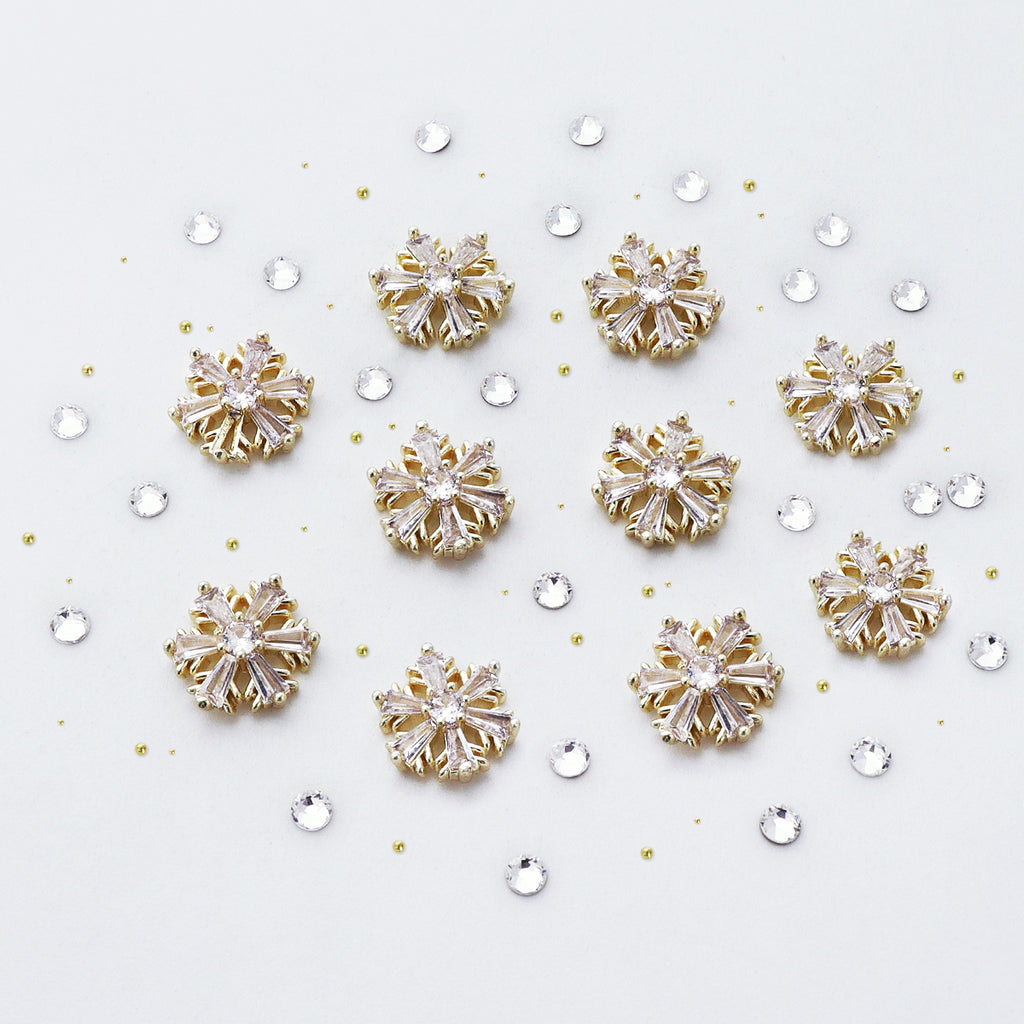 1 Set Luxury Bling Christmas Snowflakes Nails Rhinestones, Mixed Golden Beads Hexagonal Nail Crystalsbedazzled Y2K 3D Nail Decoration, Xmas Party Nail Supplies