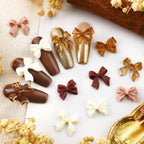 1box Melard Brown 3D Bow Nail Decorations Suitable for DIY Press-On Nails, Amber & Burgundy Resin Bow Accents with Mixed, Sweet Bows for Autumn Winter Nail Art Supplies