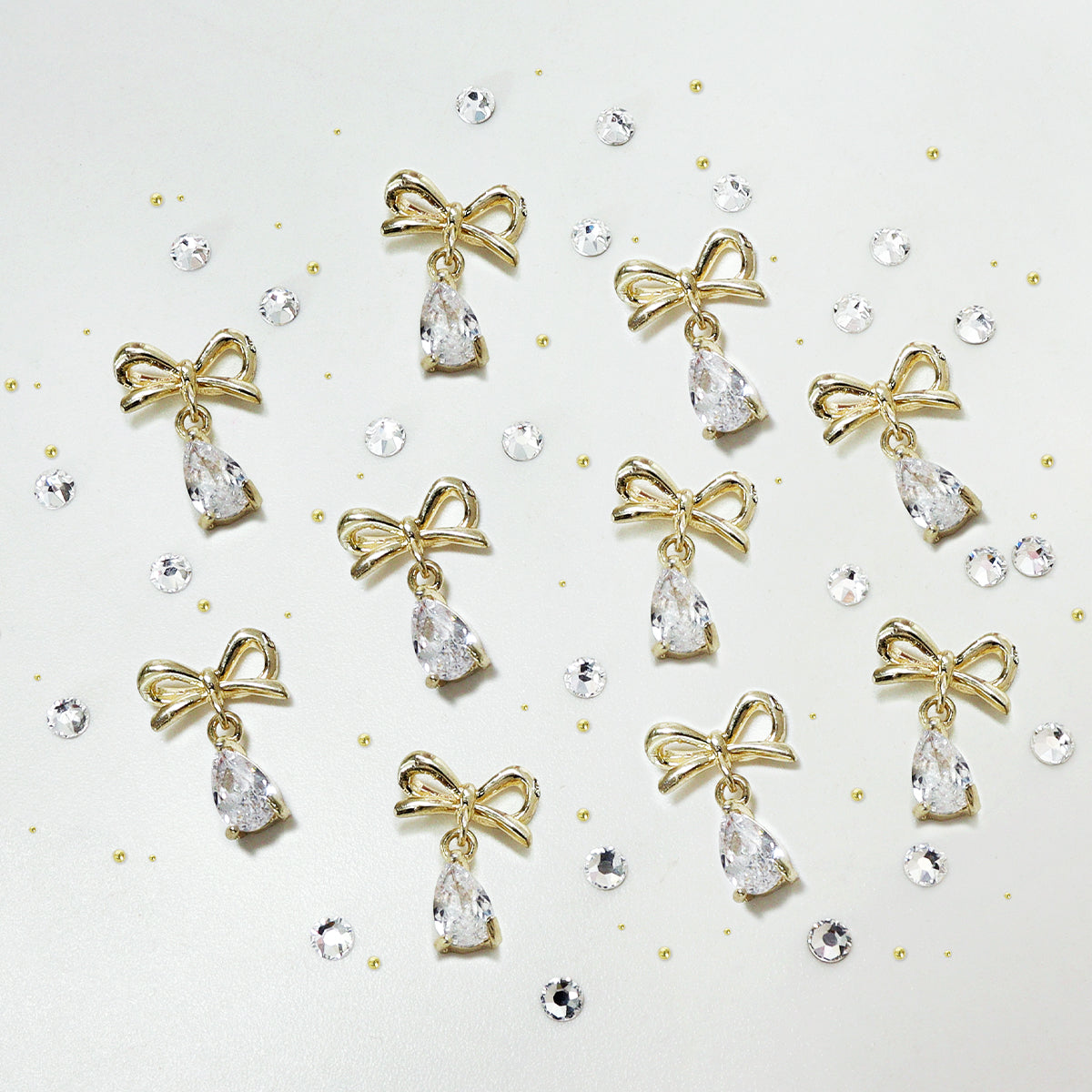 1 Set Golden Bling Bow Nails Rhinestones, Kawaii 3D Nail Art Charms, Mixed Micro Beads Nail Gems Decoration 3D DIY Nail Art Supplies