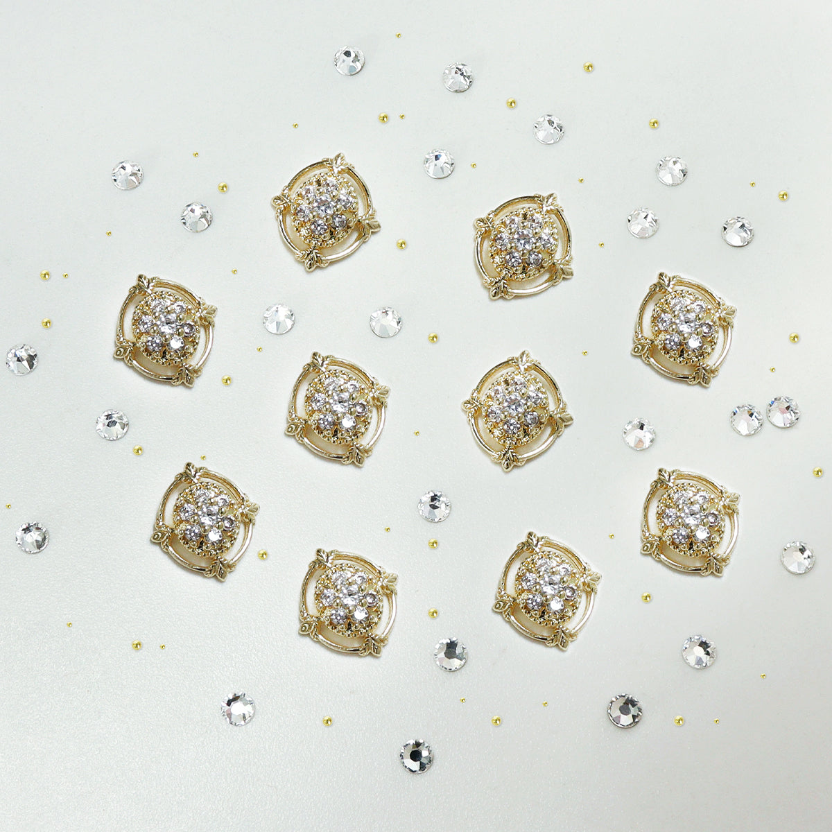 1 Set Bling 3D Nail Art Big Oval Nails Rhinestones, Baroque Vintage Style Nail Crystals 3D Nail Art Charms, Bedazzled Nails Supplies, Mixed Golden Micro Beads Nail Gems Decoration, Light Luxury Premium Wearable Nail Additions