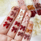 1box Melard Brown 3D Bow Nail Decorations Suitable for DIY Press-On Nails, Amber & Burgundy Resin Bow Accents with Mixed, Sweet Bows for Autumn Winter Nail Art Supplies