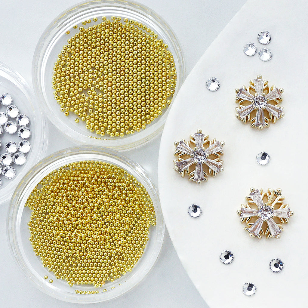 1 Set Luxury Bling Christmas Snowflakes Nails Rhinestones, Mixed Golden Beads Hexagonal Nail Crystalsbedazzled Y2K 3D Nail Decoration, Xmas Party Nail Supplies