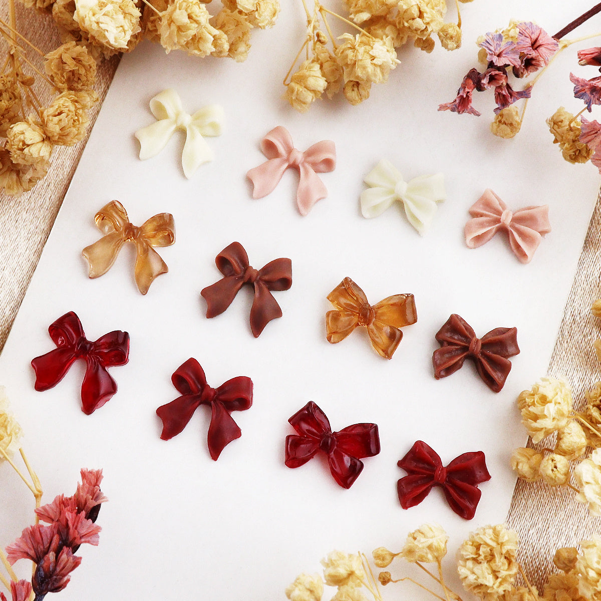 1box Melard Brown 3D Bow Nail Decorations Suitable for DIY Press-On Nails, Amber & Burgundy Resin Bow Accents with Mixed, Sweet Bows for Autumn Winter Nail Art Supplies