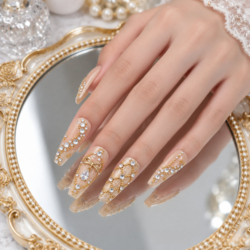 1 Set Golden Bling Bow Nails Rhinestones, Kawaii 3D Nail Art Charms, Mixed Micro Beads Nail Gems Decoration 3D DIY Nail Art Supplies