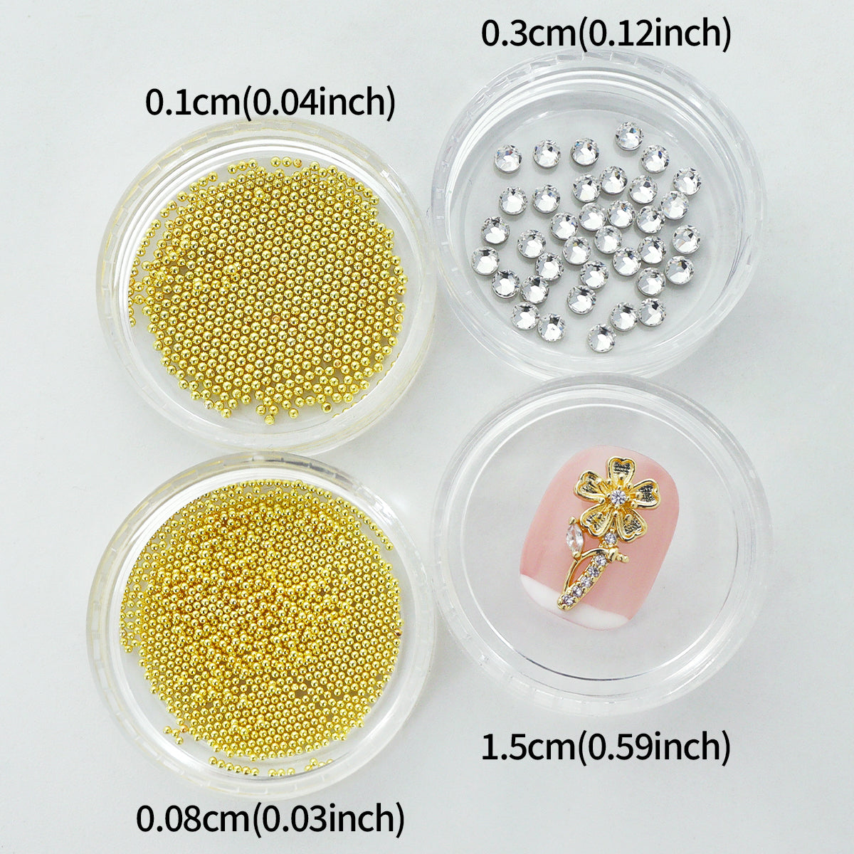 1 Set Golden Bling Metal Flower Nails Rhinestones, Kawaii 3D Nail Art Charms, Mixed Micro Beads Nail Gems Decoration  3D DIY Nail Art Supplies