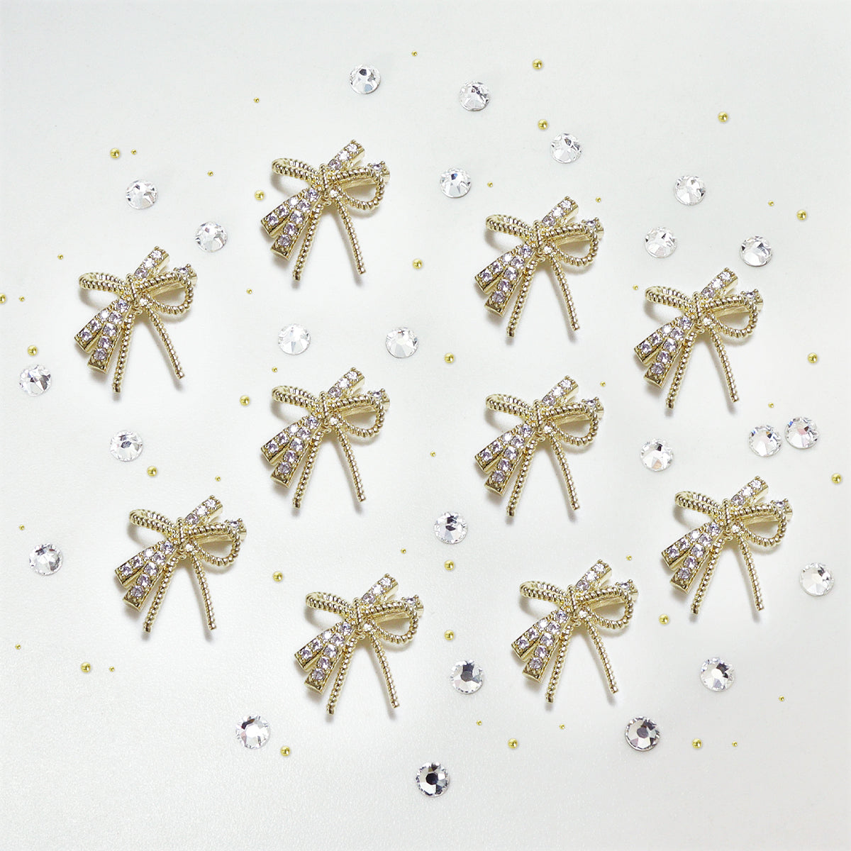 1 Set Luxury Metal Bow Bedazzled Nails Rhinestones,Christmas Bling Nail Crystals 3D Nail Art Charms, Mixed Golden Micro Beads Nail Gems Decoration, Xmas Party&Banquet DIY Manicure Supplie,Nail Parts for Girls and Women