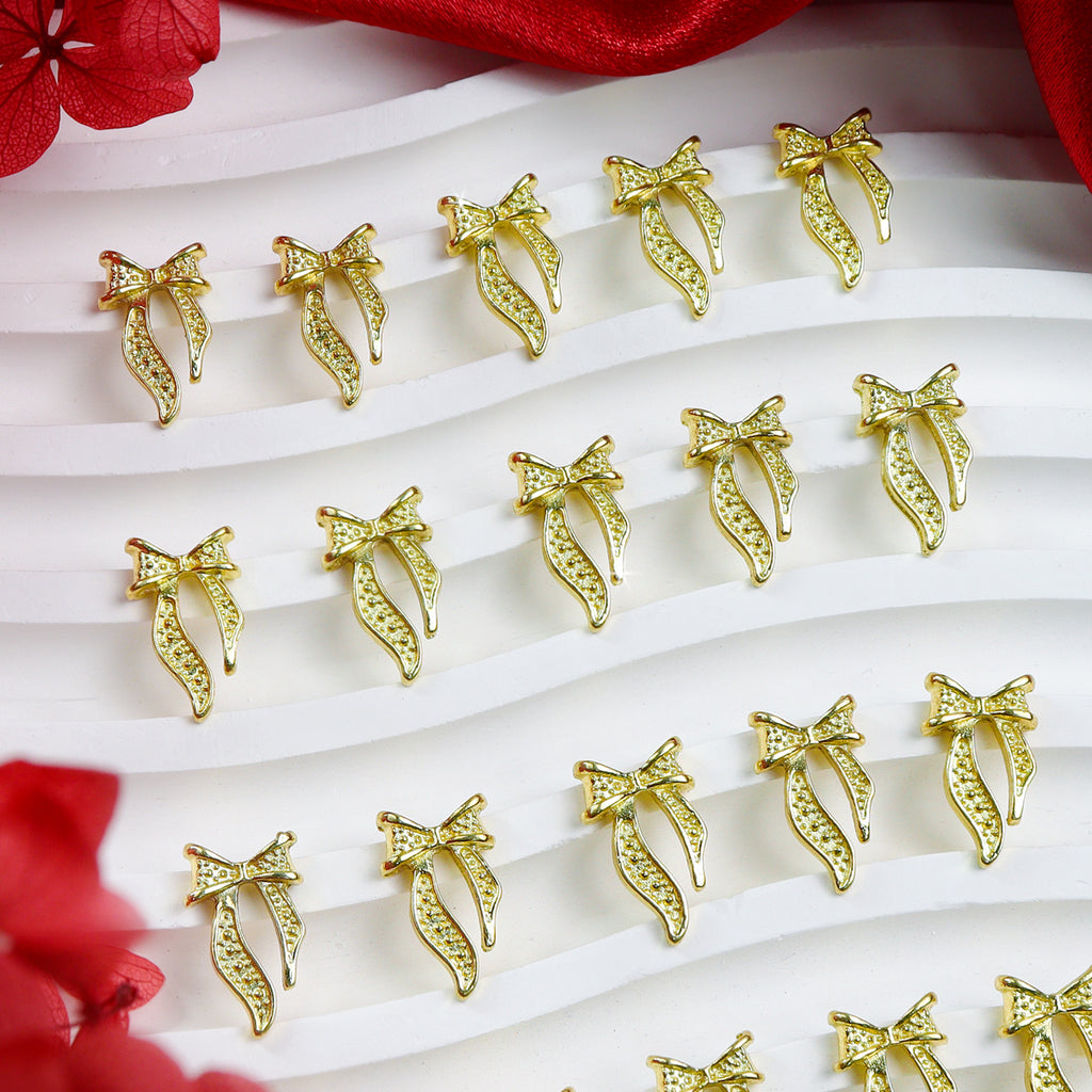 20Pcs Gold Silver Bow Nail Art Charms Kawaii 3D Metal Ribbon Bowknot Nail Decoration DIY Nail art Supplies