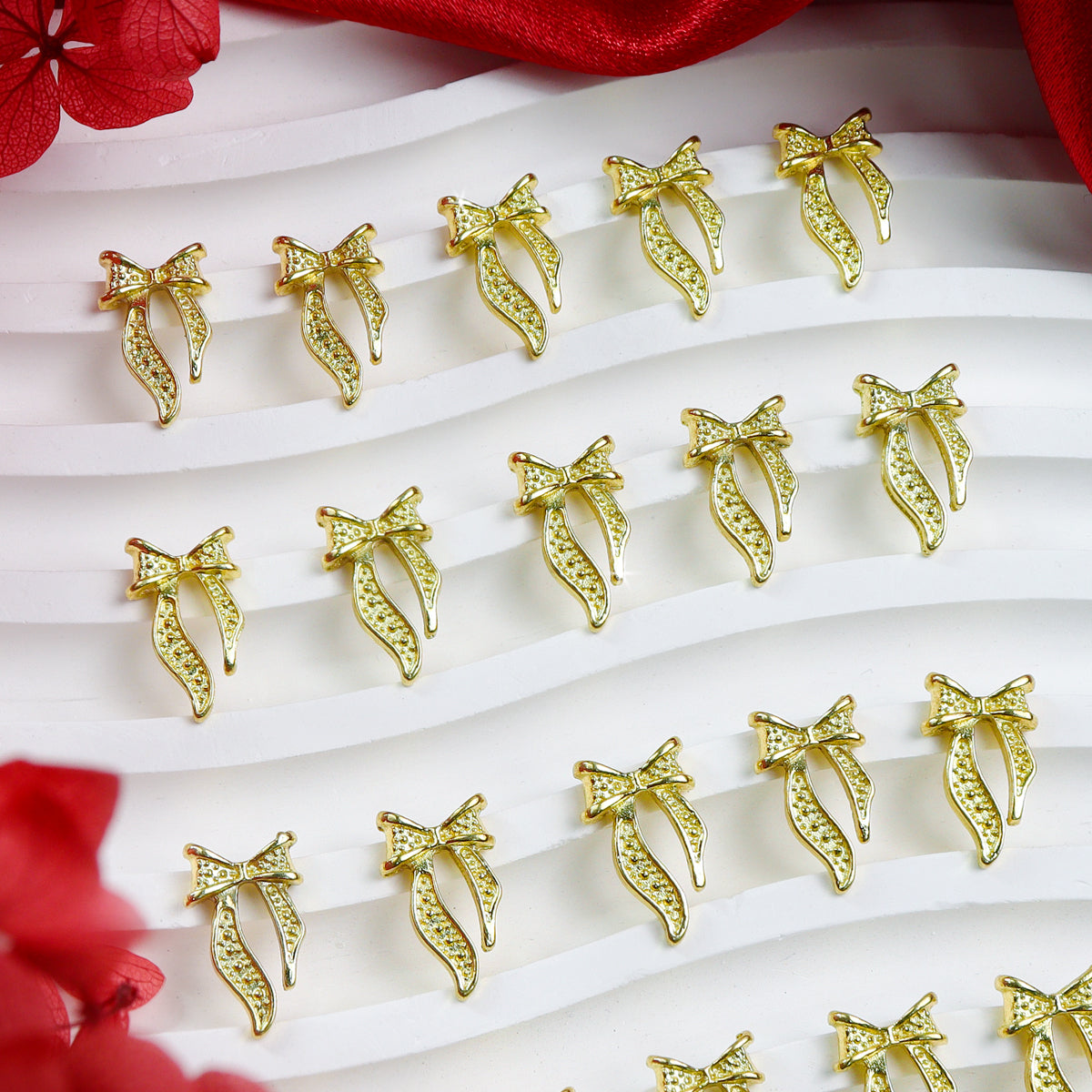 20Pcs Gold Silver Bow Nail Art Charms Kawaii 3D Metal Ribbon Bowknot Nail Decoration DIY Nail art Supplies