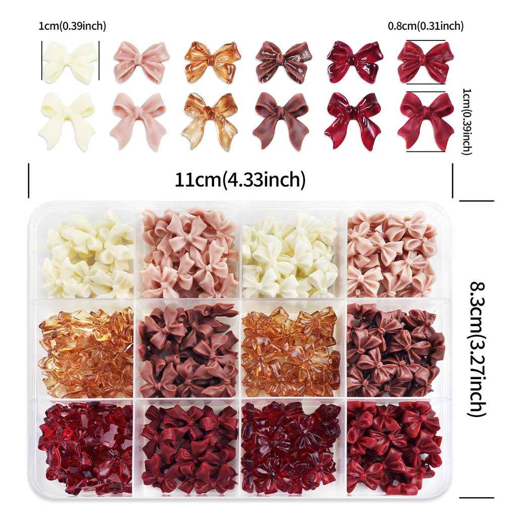 1box Melard Brown 3D Bow Nail Decorations Suitable for DIY Press-On Nails, Amber & Burgundy Resin Bow Accents with Mixed, Sweet Bows for Autumn Winter Nail Art Supplies
