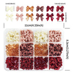 1box Melard Brown 3D Bow Nail Decorations Suitable for DIY Press-On Nails, Amber & Burgundy Resin Bow Accents with Mixed, Sweet Bows for Autumn Winter Nail Art Supplies