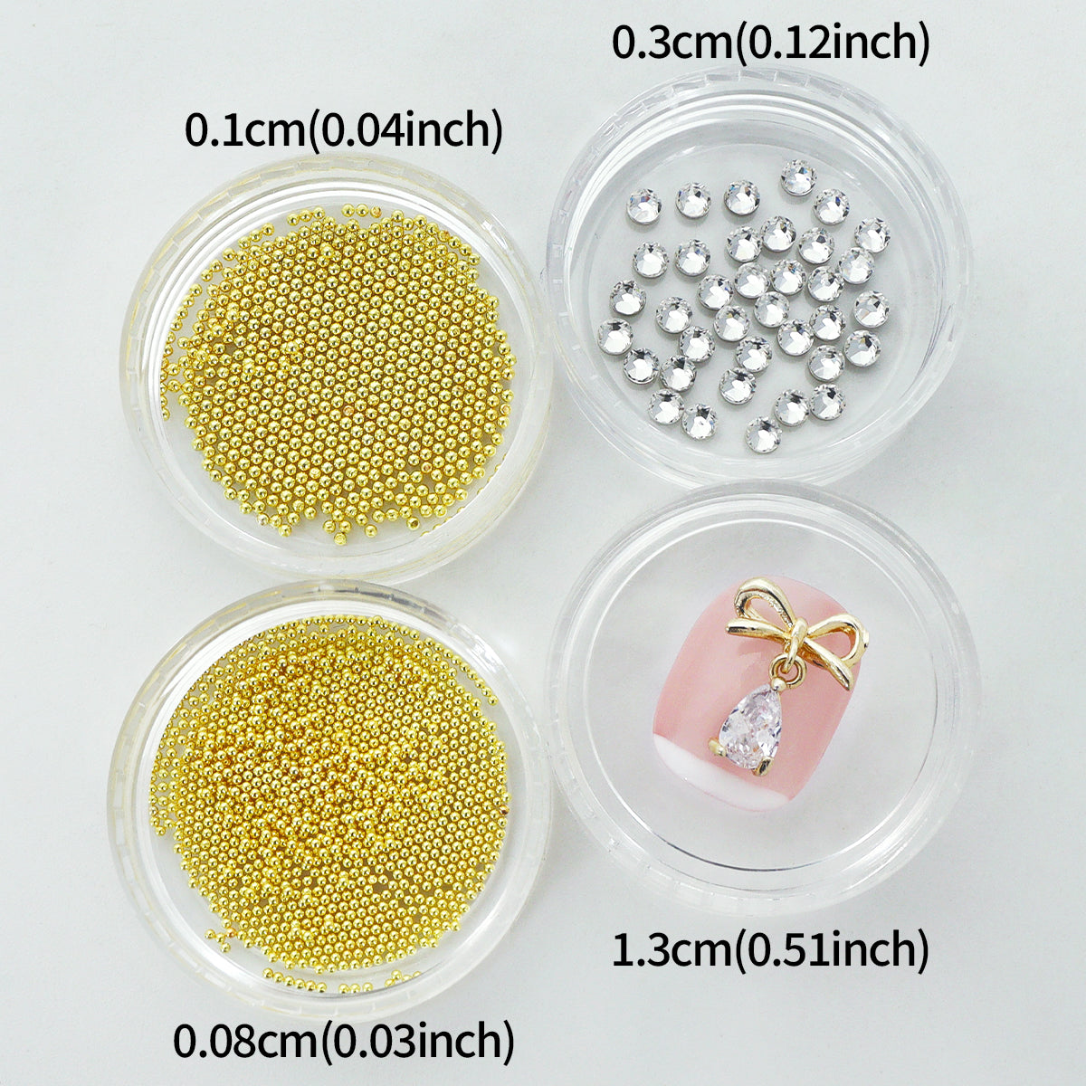 1 Set Golden Bling Bow Nails Rhinestones, Kawaii 3D Nail Art Charms, Mixed Micro Beads Nail Gems Decoration 3D DIY Nail Art Supplies