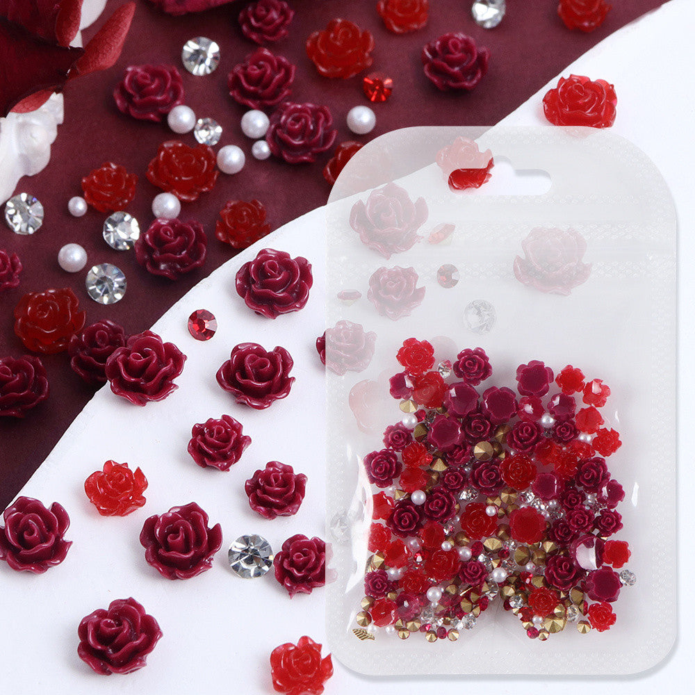 50pcs Kawaii Rose Nail Charms Valentine's Day Decorations, Camellia Nail Parts, Leaf Nail Supplies & Accessories for Fashion Manicure DIY Women's Nail Salon Design