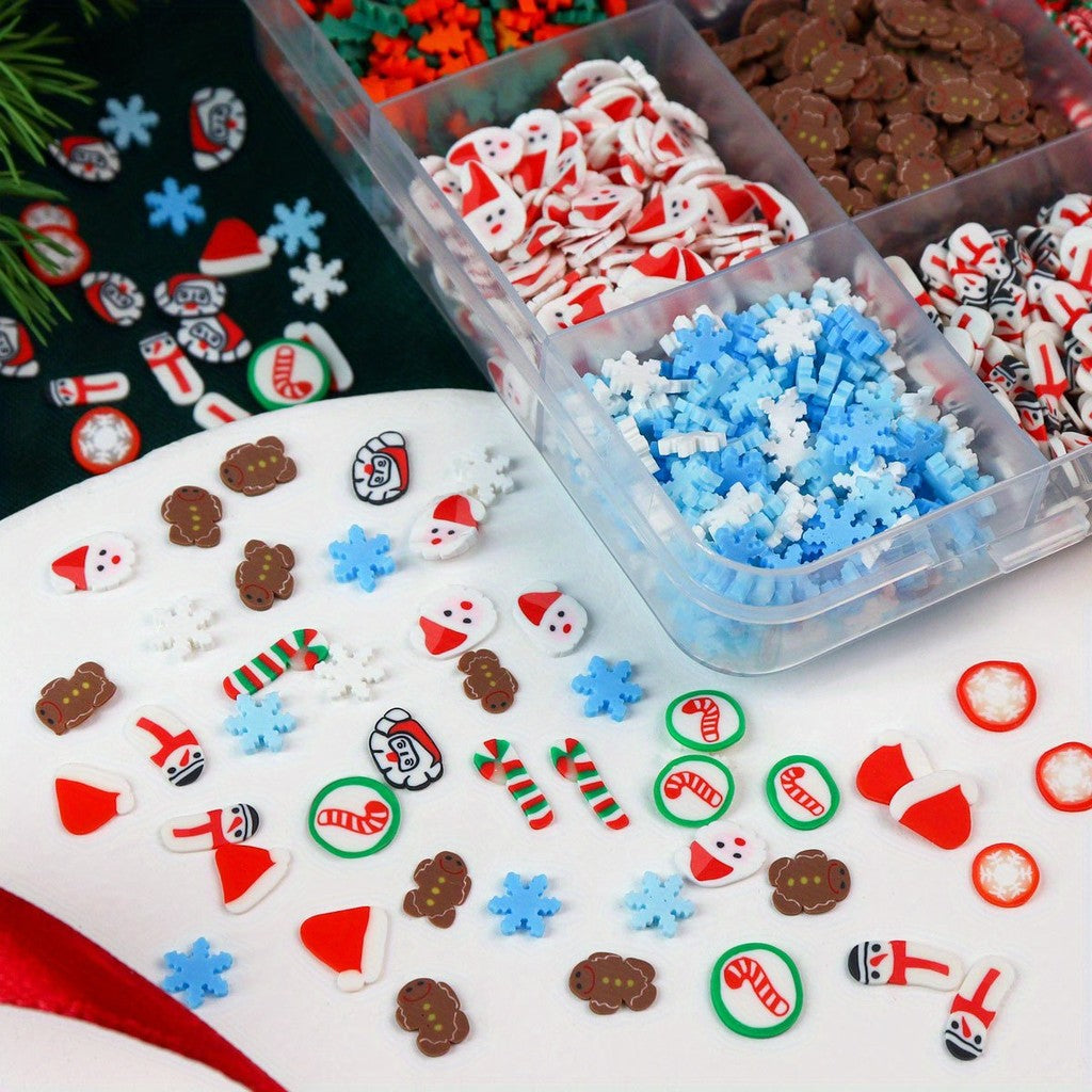 1 Box Christmas Nail Art Decoration Set,  Mixed Gingerbread Man Snowflake Santa Sprinkles for DIY Manicure, Resin Craft, Winter Holiday Decoration