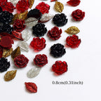 50pcs Kawaii Rose Nail Charms Valentine's Day Decorations, Camellia Nail Parts, Leaf Nail Supplies & Accessories for Fashion Manicure DIY Women's Nail Salon Design
