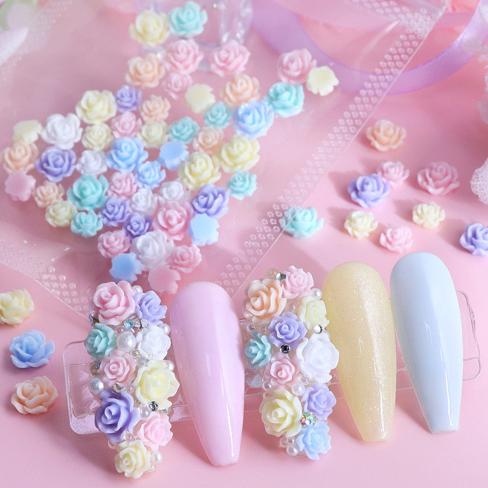 50pcs Kawaii Rose Nail Charms Valentine's Day Decorations, Camellia Nail Parts, Leaf Nail Supplies & Accessories for Fashion Manicure DIY Women's Nail Salon Design