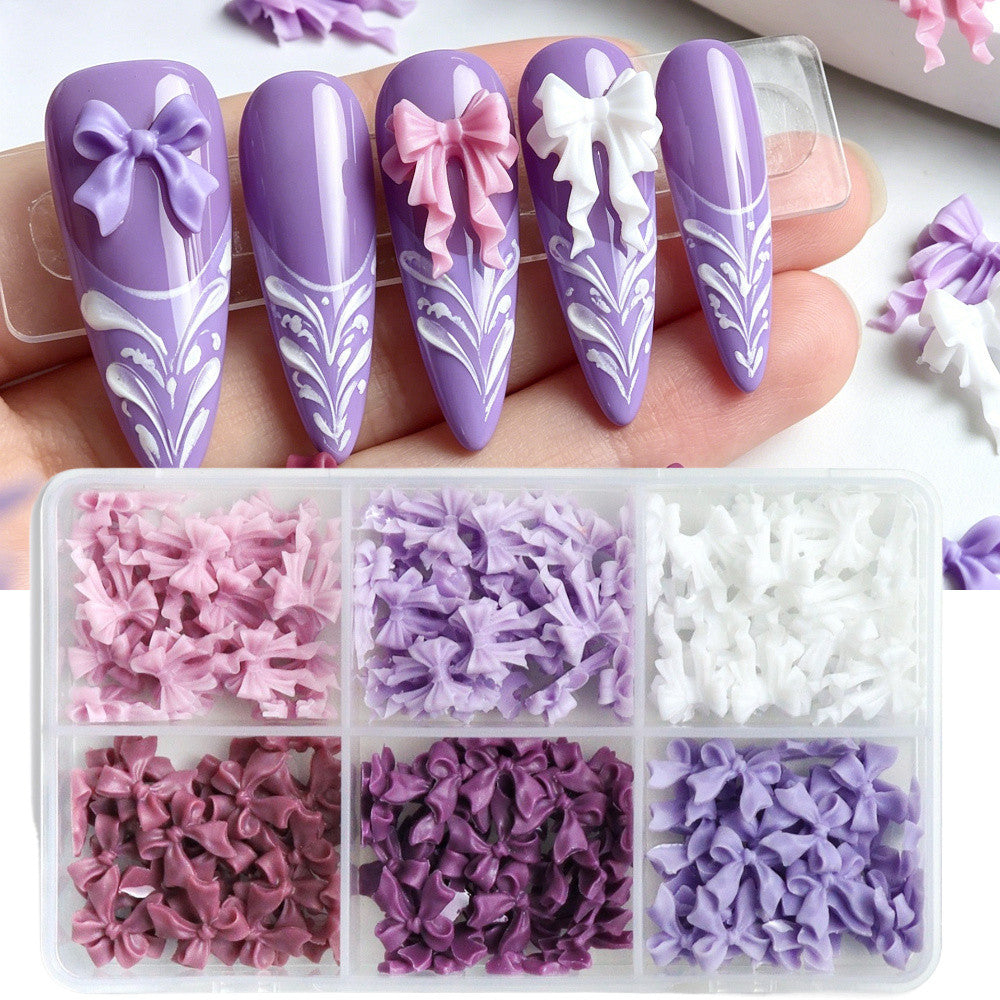 1 Box Purple Bow-Knot Nail Decoration - 3D Bow-Knot Nail Charms Set - 3D Ribbon Nail Design,  Nail Art Supplies