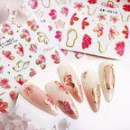 3pcs/set 3D Relief Golden-edged Floral Petal Sticker, Summer Floral Nail Art Sticker Self-Adhesive Decals DIY Nail Decoration, for Women's Nail Supplies