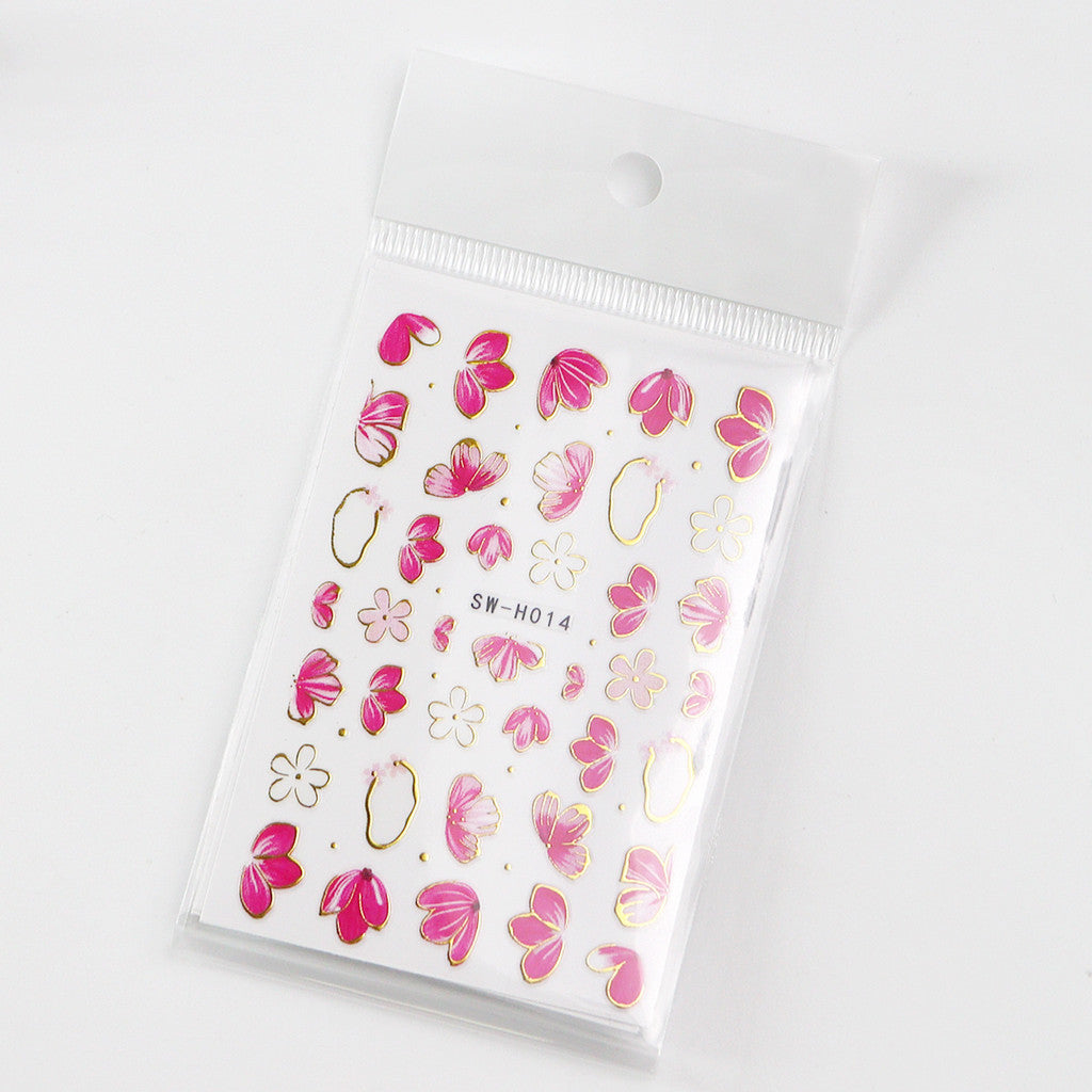 3pcs/set 3D Relief Golden-edged Floral Petal Sticker, Summer Floral Nail Art Sticker Self-Adhesive Decals DIY Nail Decoration, for Women's Nail Supplies