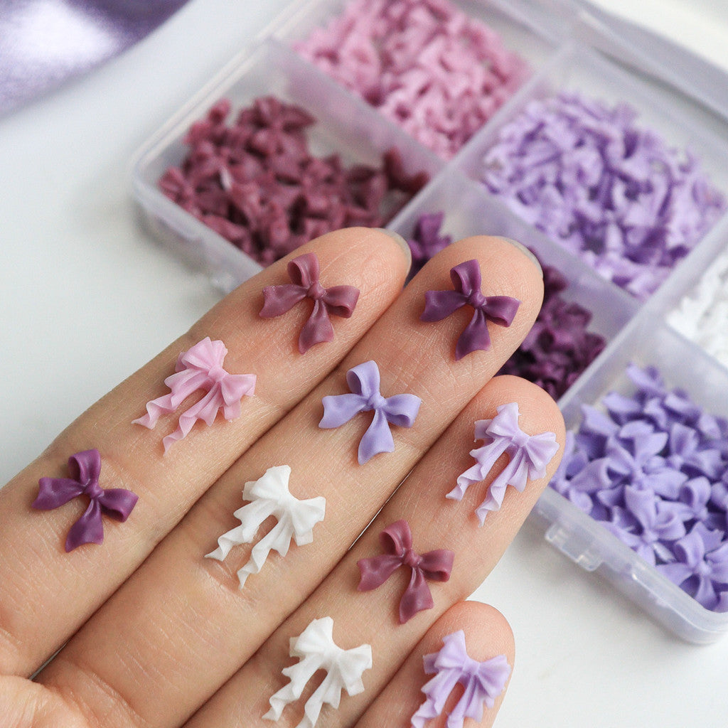 1 Box Purple Bow-Knot Nail Decoration - 3D Bow-Knot Nail Charms Set - 3D Ribbon Nail Design,  Nail Art Supplies