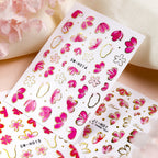 3pcs/set 3D Relief Golden-edged Floral Petal Sticker, Summer Floral Nail Art Sticker Self-Adhesive Decals DIY Nail Decoration, for Women's Nail Supplies