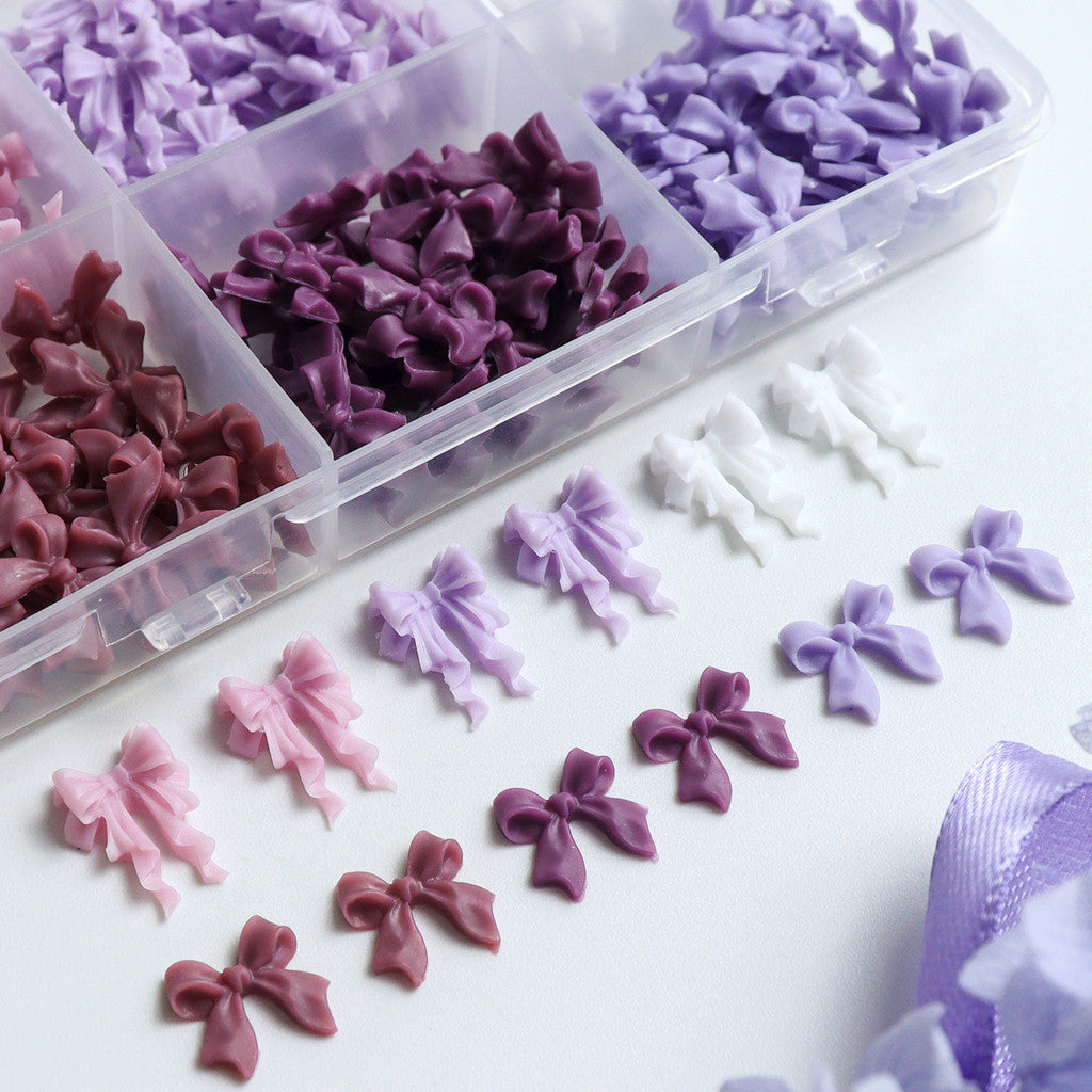1 Box Purple Bow-Knot Nail Decoration - 3D Bow-Knot Nail Charms Set - 3D Ribbon Nail Design,  Nail Art Supplies