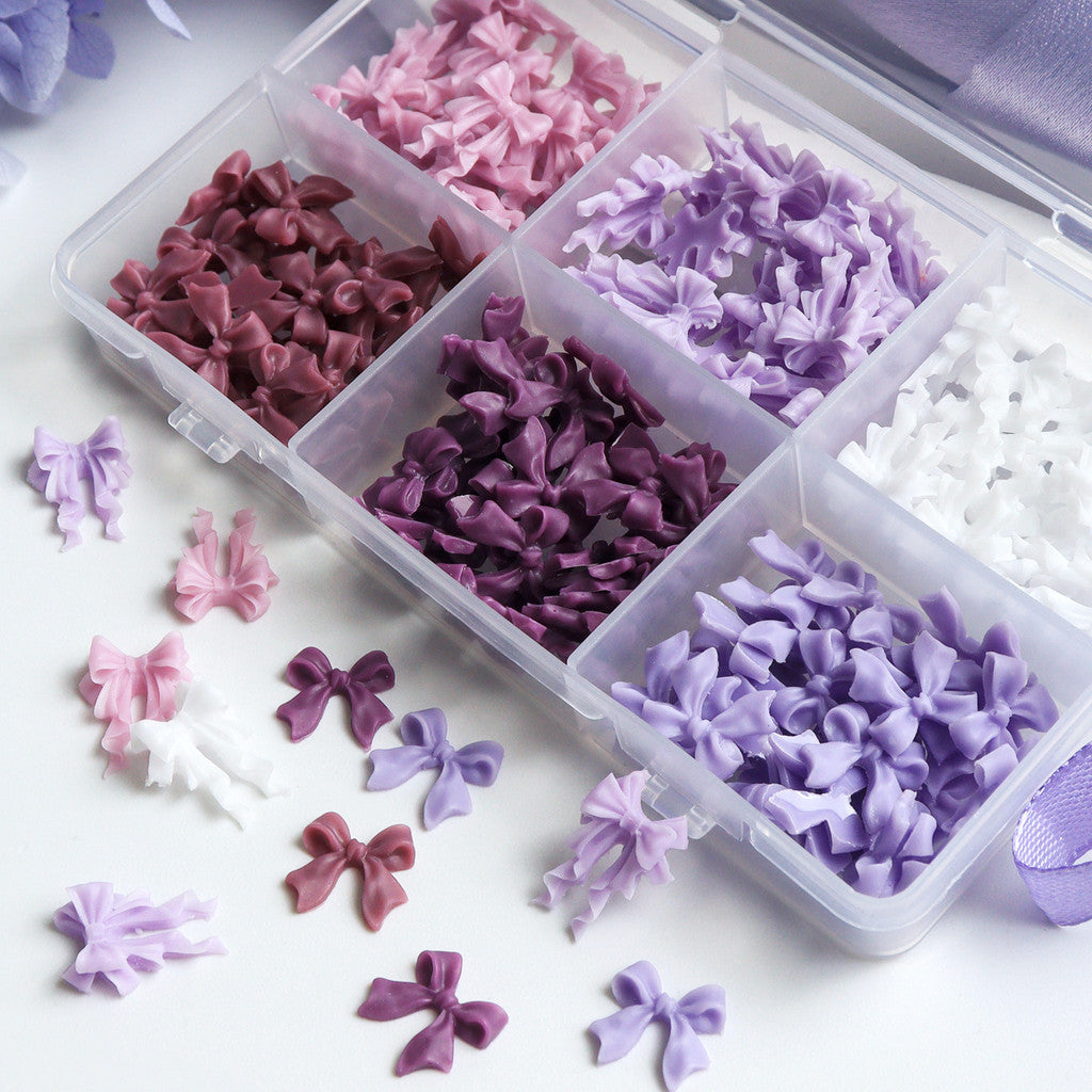 1 Box Purple Bow-Knot Nail Decoration - 3D Bow-Knot Nail Charms Set - 3D Ribbon Nail Design,  Nail Art Supplies