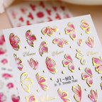 3pcs/set 3D Relief Golden-edged Floral Petal Sticker, Summer Floral Nail Art Sticker Self-Adhesive Decals DIY Nail Decoration, for Women's Nail Supplies