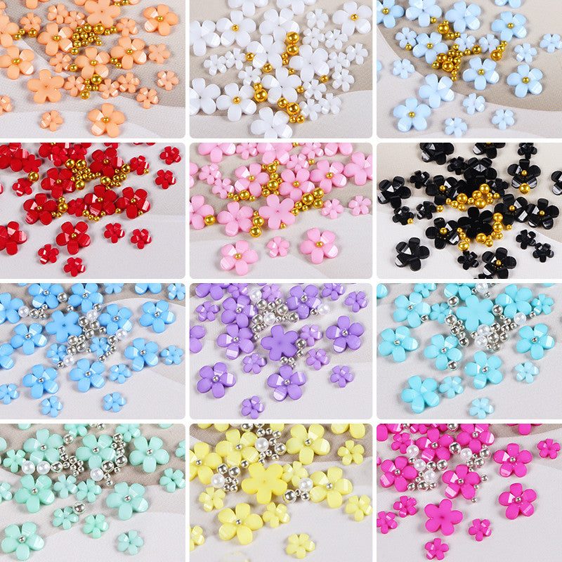 12‑Grid 3D 5‑Petal Mini‑Flower Nail Charms Gold Silver Bead Multi‑Color Resin Nail Art DIY Decor Accessories