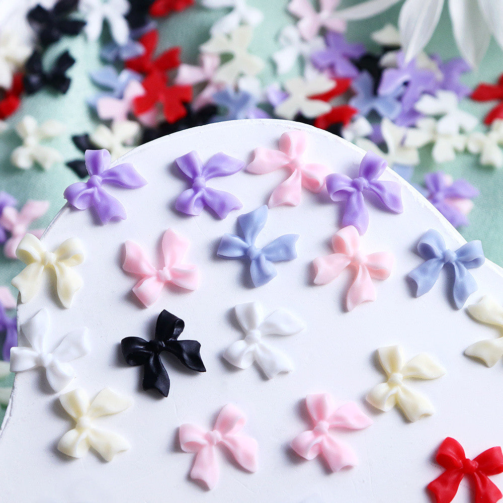 100pcs/bag  Mixed‑Color Mini Ribbon Bow Nail Charms Multi‑Color 3D Resin Nail Art DIY Decor Accessories