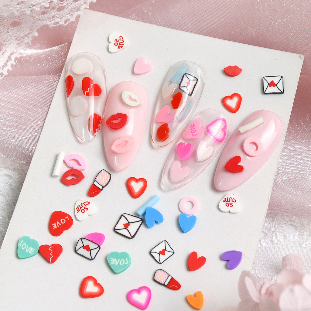 1Box Red Lips Love Heart Nail Art Flakes Mixed Style, 3D Nail Art DIY Design Decoration Women's Nail Art Salon Supplies