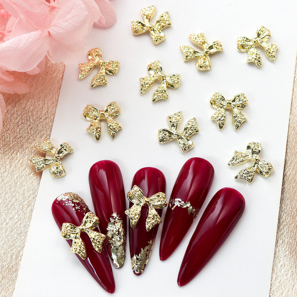 20Pcs Gold Silver Bow Nail Art Charms Kawaii 3D Metal Ribbon Bowknot Nail Decoration Accessories DIY Valentine's Day Manicure Decoration, Nail art Supplies