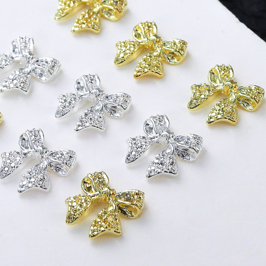 20Pcs Gold Silver Bow Nail Art Charms Kawaii 3D Metal Ribbon Bowknot Nail Decoration Accessories DIY Valentine's Day Manicure Decoration, Nail art Supplies