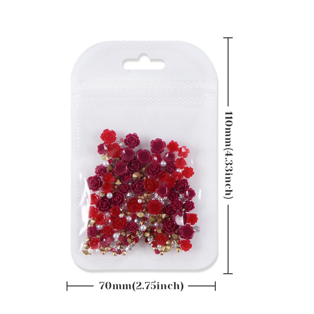 50pcs Red Rose Nail Charms , 3D Resin Flower Nail Decorations with Rhinestones & Pearls, Y2K Romantic Gothic DIY Nail Salon Supplies