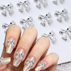 20Pcs Gold Silver Bow Nail Art Charms Kawaii 3D Metal Ribbon Bowknot Nail Decoration Accessories DIY Valentine's Day Manicure Decoration, Nail art Supplies