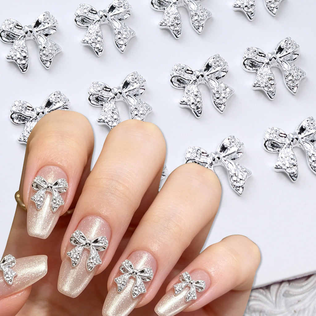 20Pcs Gold Silver Bow Nail Art Charms Kawaii 3D Metal Ribbon Bowknot Nail Decoration Accessories DIY Valentine's Day Manicure Decoration, Nail art Supplies