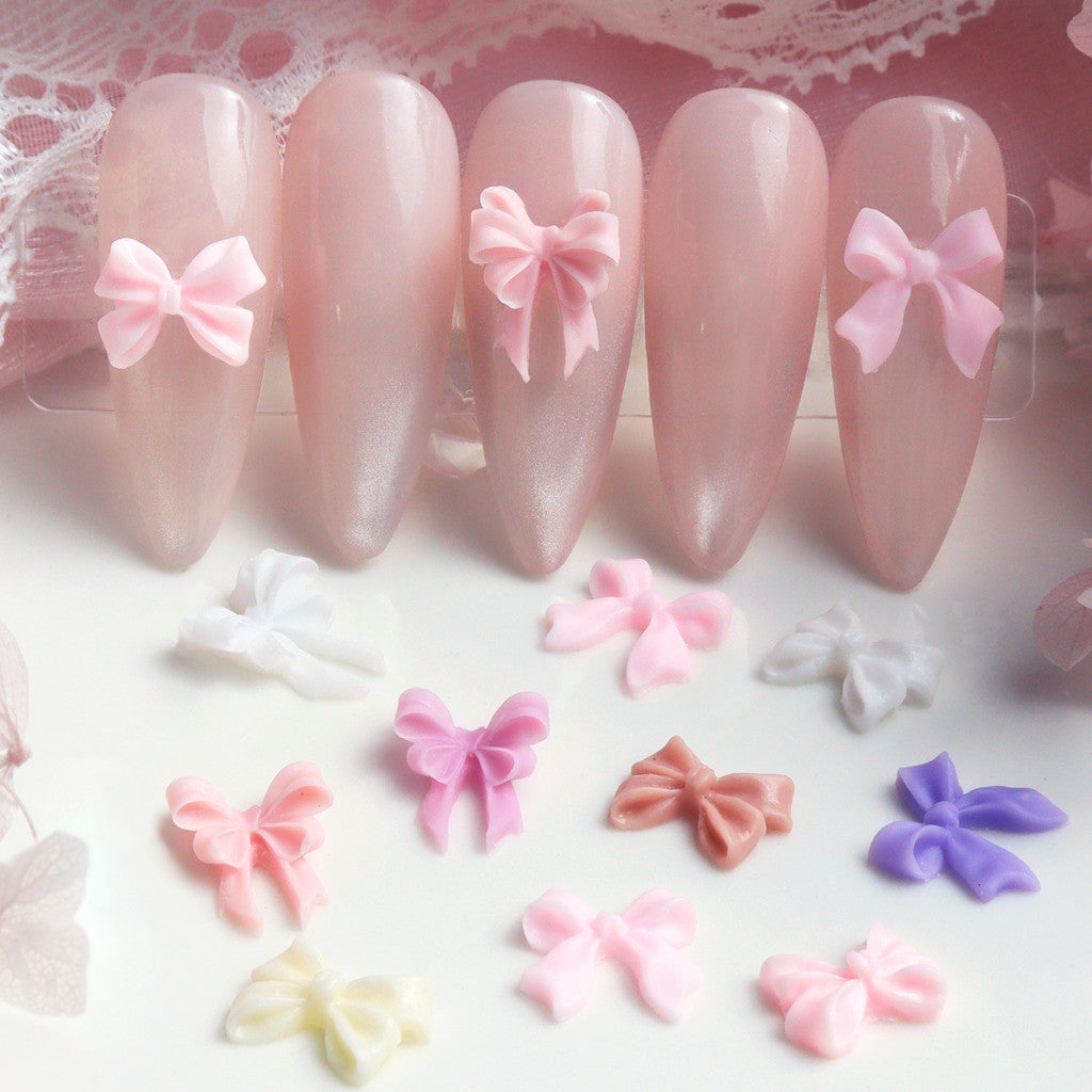 24 Grid Multi-color 3D Bow Nail Charms Matte Resin Mini Bowknot DIY Press On Nail Parts Sweet Girl Manicure Accessories For Wedding Dating Daily Nail Art