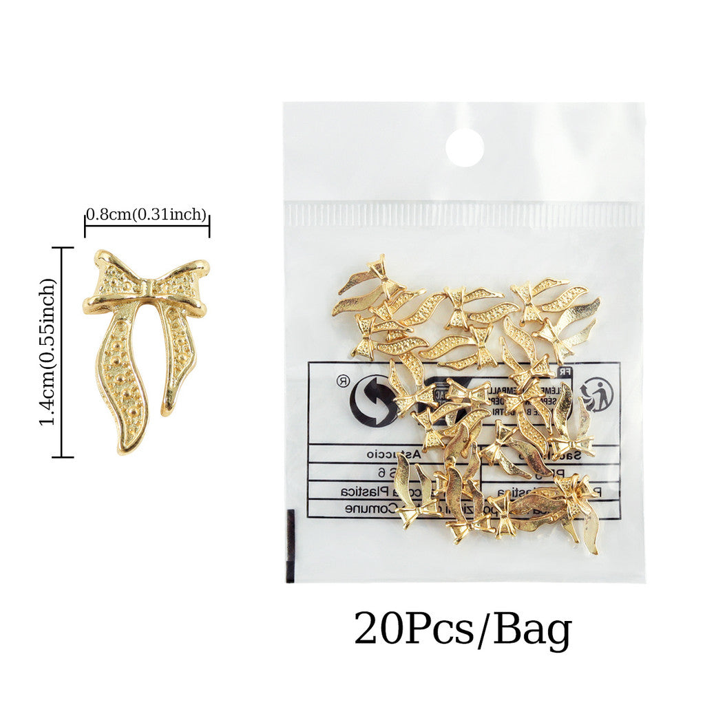 20Pcs Gold Silver Bow Nail Art Charms Kawaii 3D Metal Ribbon Bowknot Nail Decoration DIY Nail art Supplies