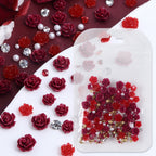 50pcs Red Rose Nail Charms , 3D Resin Flower Nail Decorations with Rhinestones & Pearls, Y2K Romantic Gothic DIY Nail Salon Supplies
