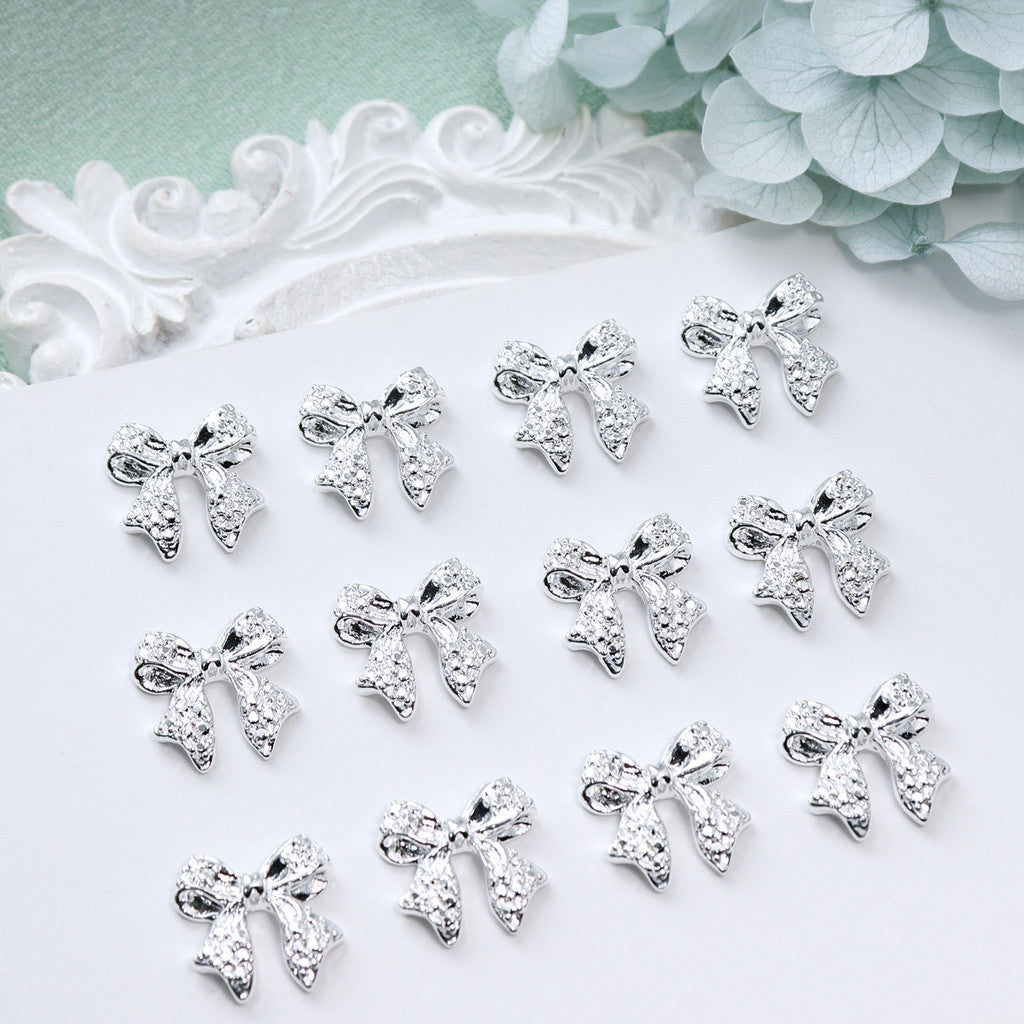 20Pcs Gold Silver Bow Nail Art Charms Kawaii 3D Metal Ribbon Bowknot Nail Decoration Accessories DIY Valentine's Day Manicure Decoration, Nail art Supplies