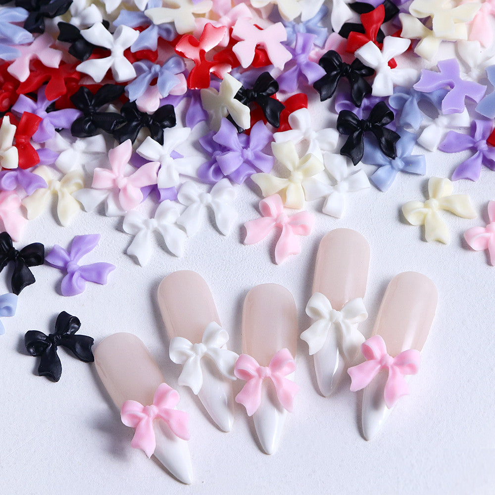 100pcs/bag  Mixed‑Color Mini Ribbon Bow Nail Charms Multi‑Color 3D Resin Nail Art DIY Decor Accessories