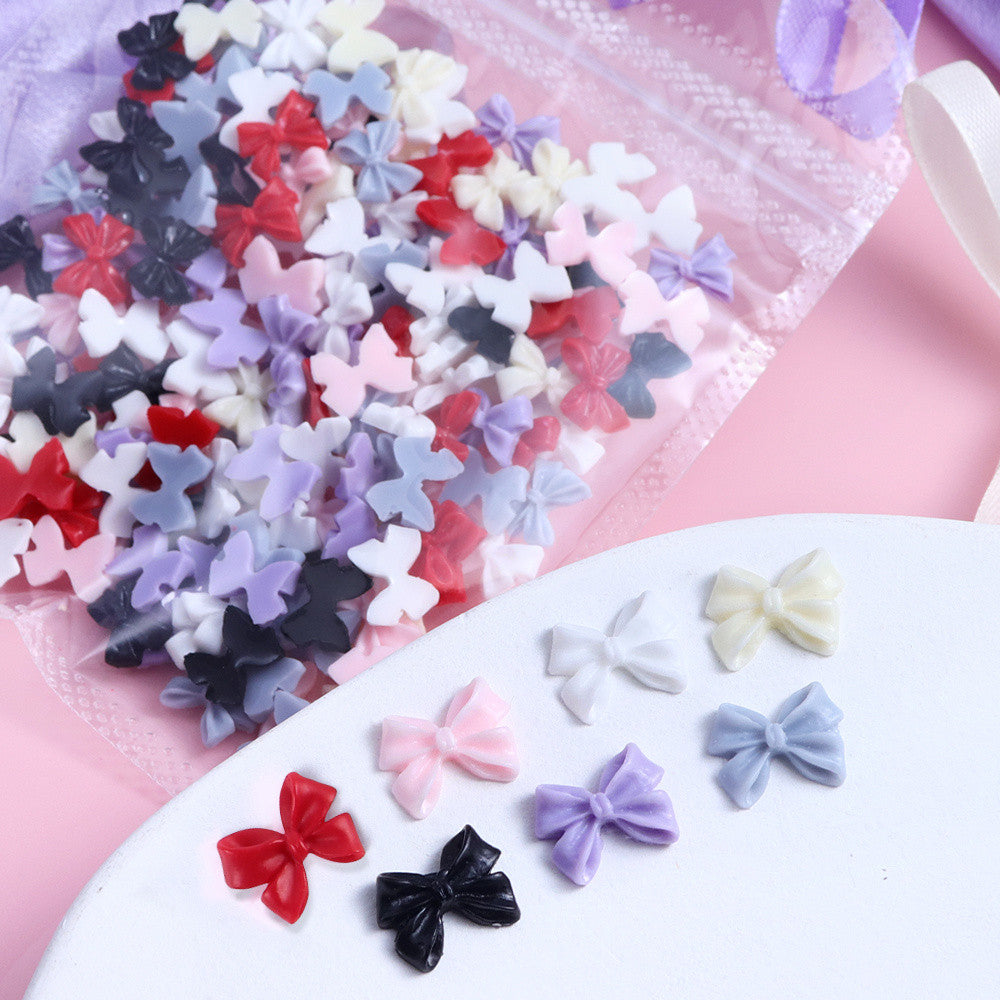 100pcs/bag  Mixed‑Color Mini Ribbon Bow Nail Charms Multi‑Color 3D Resin Nail Art DIY Decor Accessories