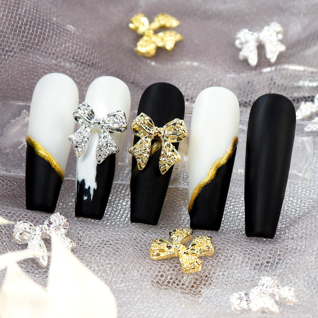 20Pcs Gold Silver Bow Nail Art Charms Kawaii 3D Metal Ribbon Bowknot Nail Decoration Accessories DIY Valentine's Day Manicure Decoration, Nail art Supplies