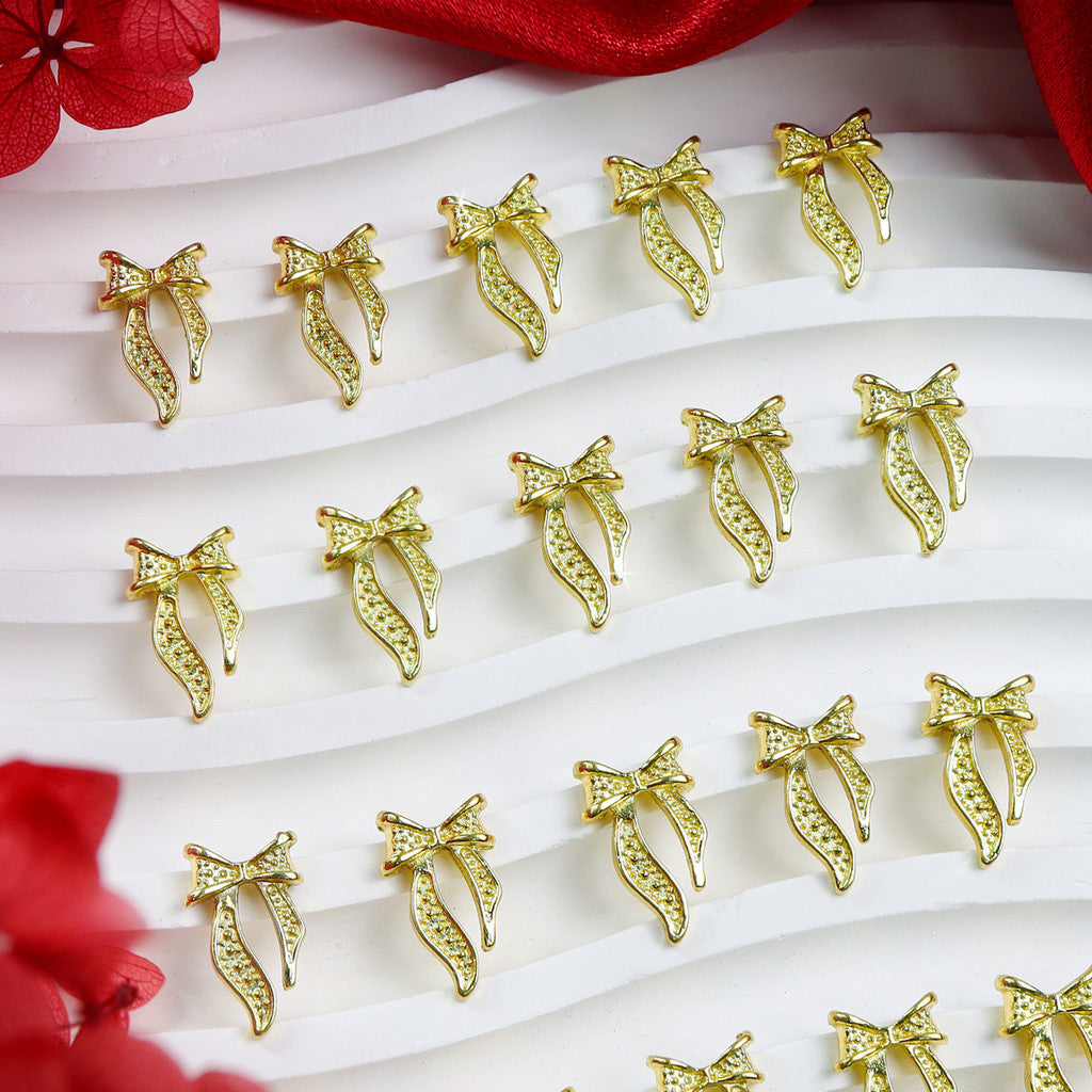 20Pcs Gold Silver Bow Nail Art Charms Kawaii 3D Metal Ribbon Bowknot Nail Decoration DIY Nail art Supplies