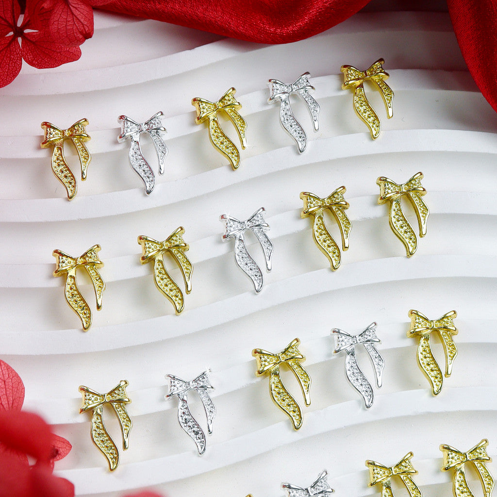 20Pcs Gold Silver Bow Nail Art Charms Kawaii 3D Metal Ribbon Bowknot Nail Decoration DIY Nail art Supplies