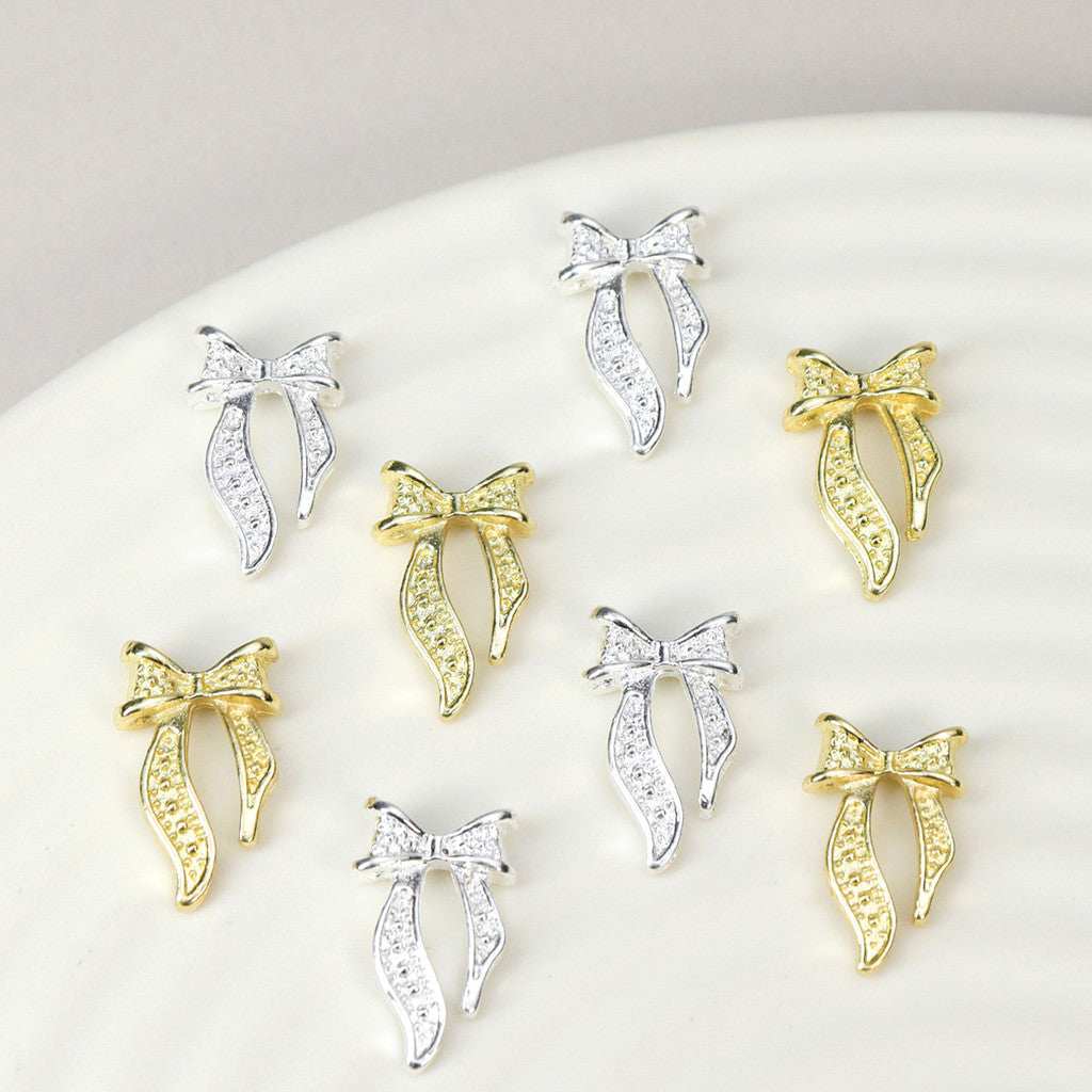 20Pcs Gold Silver Bow Nail Art Charms Kawaii 3D Metal Ribbon Bowknot Nail Decoration DIY Nail art Supplies