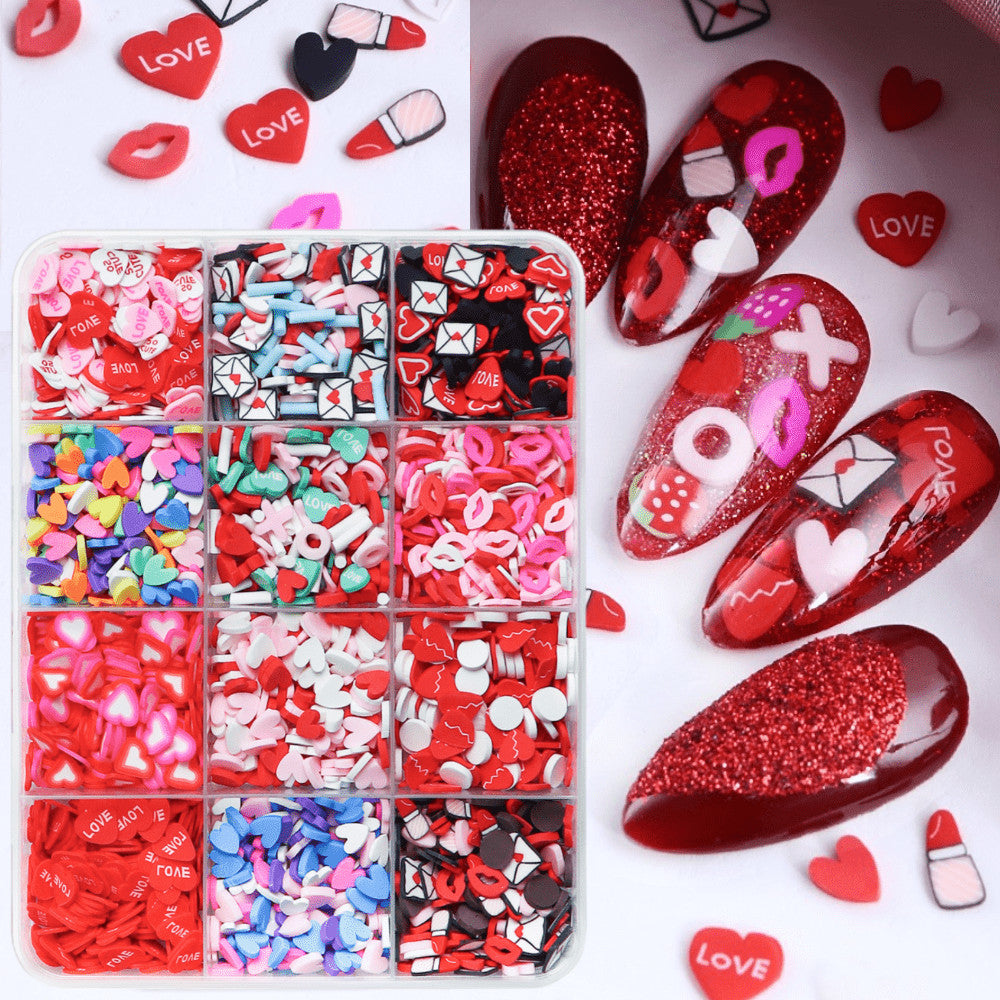 1Box Red Lips Love Heart Nail Art Flakes Mixed Style, 3D Nail Art DIY Design Decoration Women's Nail Art Salon Supplies