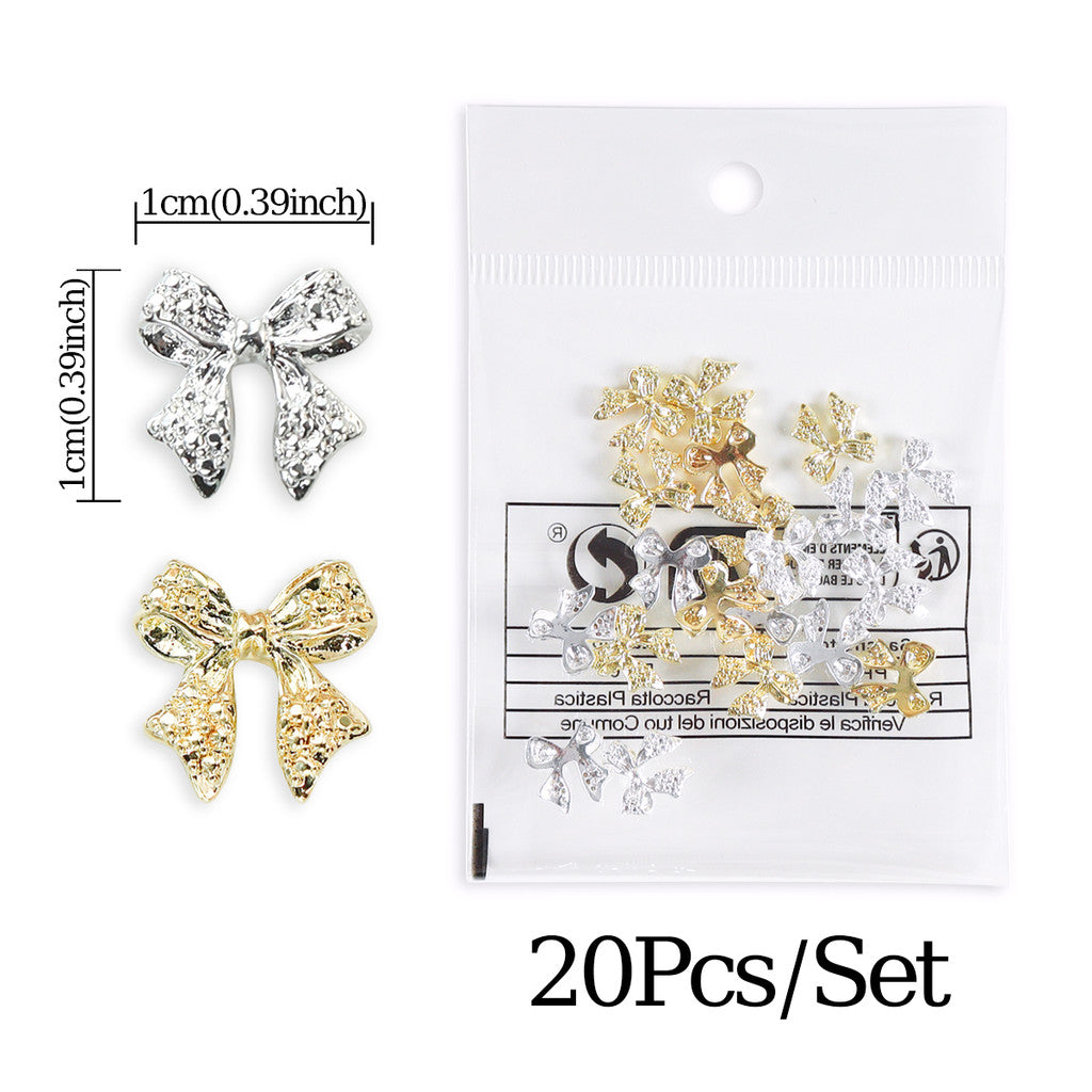 20Pcs Gold Silver Bow Nail Art Charms Kawaii 3D Metal Ribbon Bowknot Nail Decoration Accessories DIY Valentine's Day Manicure Decoration, Nail art Supplies