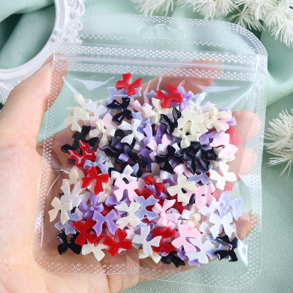 100pcs/bag  Mixed‑Color Mini Ribbon Bow Nail Charms Multi‑Color 3D Resin Nail Art DIY Decor Accessories